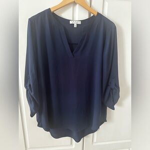 CHAUS New York Blue Semi-Sheer Blouse, XL